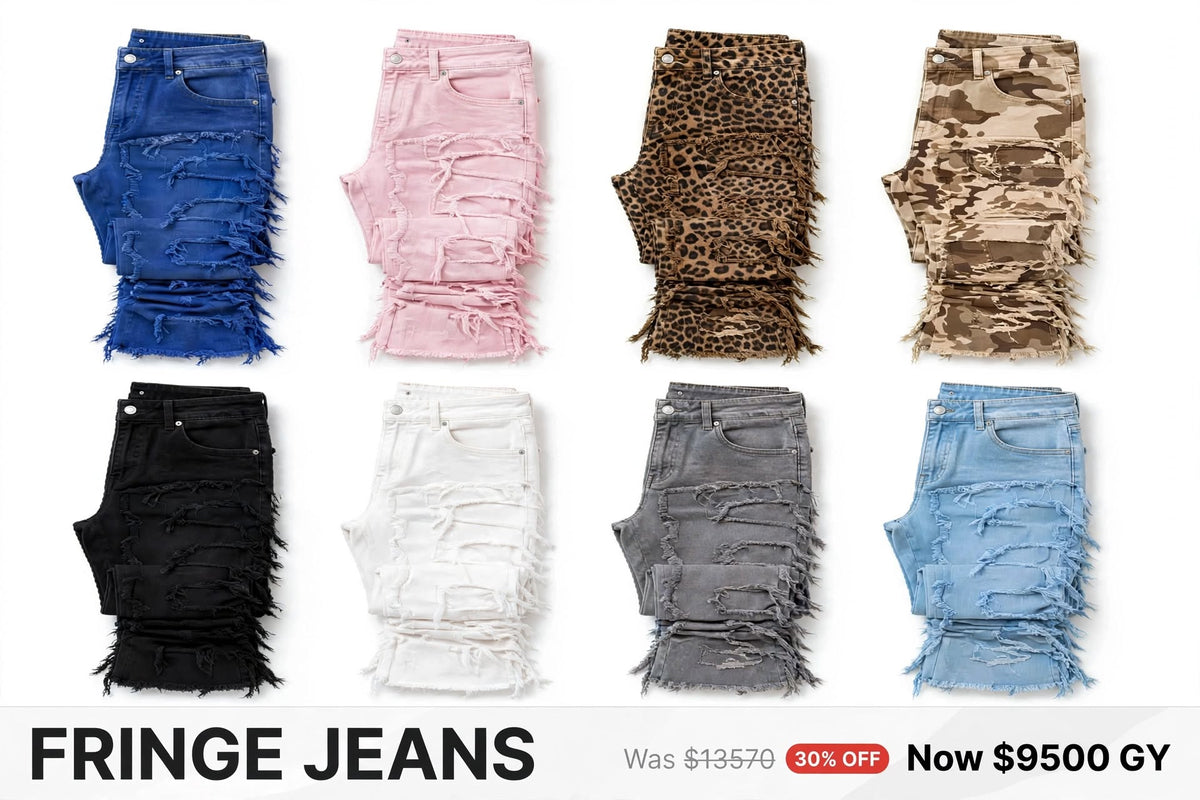 Men's denim fringe jeans