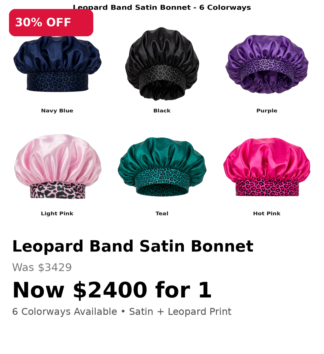 Womens leopard band satin bonnets