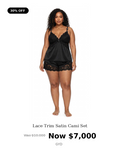 2pc black lace satin cami & shorts set