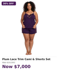 2pc plum lace trim shorts set