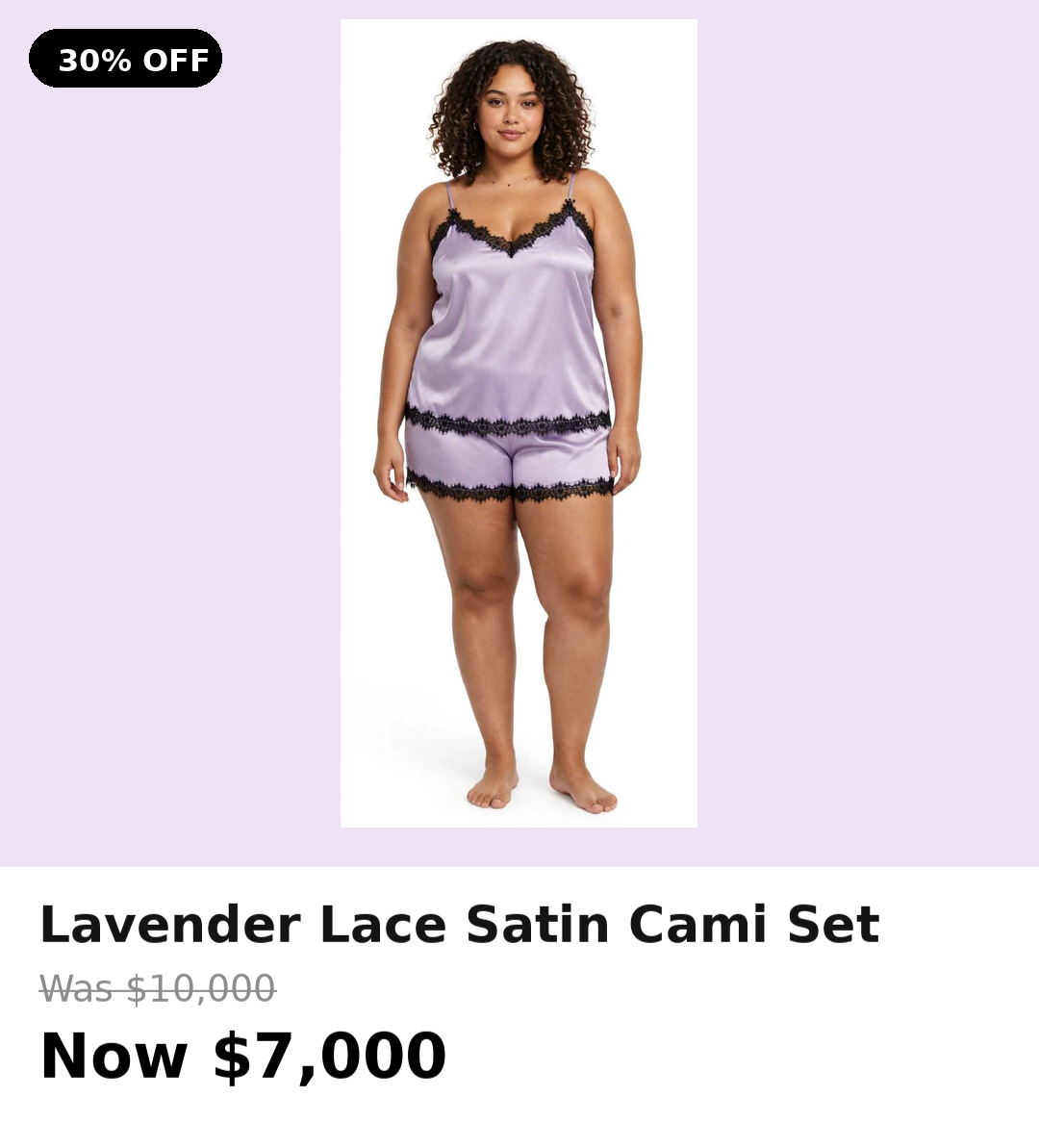 2pc Lavender lace satin cami & shorts set
