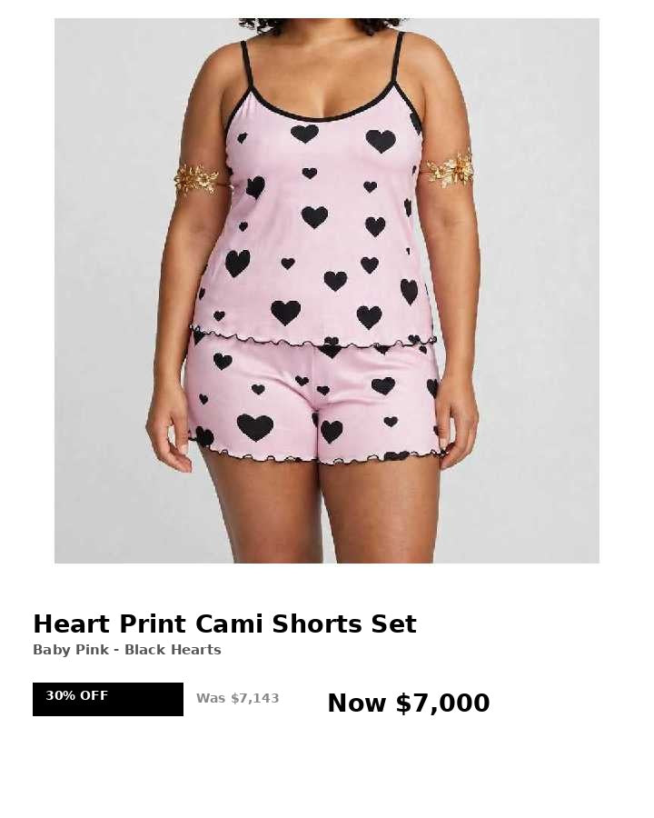 2pc heart print cami shorts set