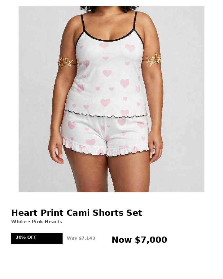 2pc heart print cami shorts set