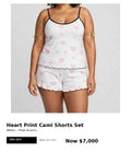 2pc heart print cami shorts set