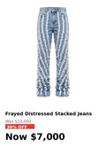 Mens comfy & casual denim frayed distress slim jeans.