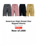 Mens american high street star ripped frayed denim shorts