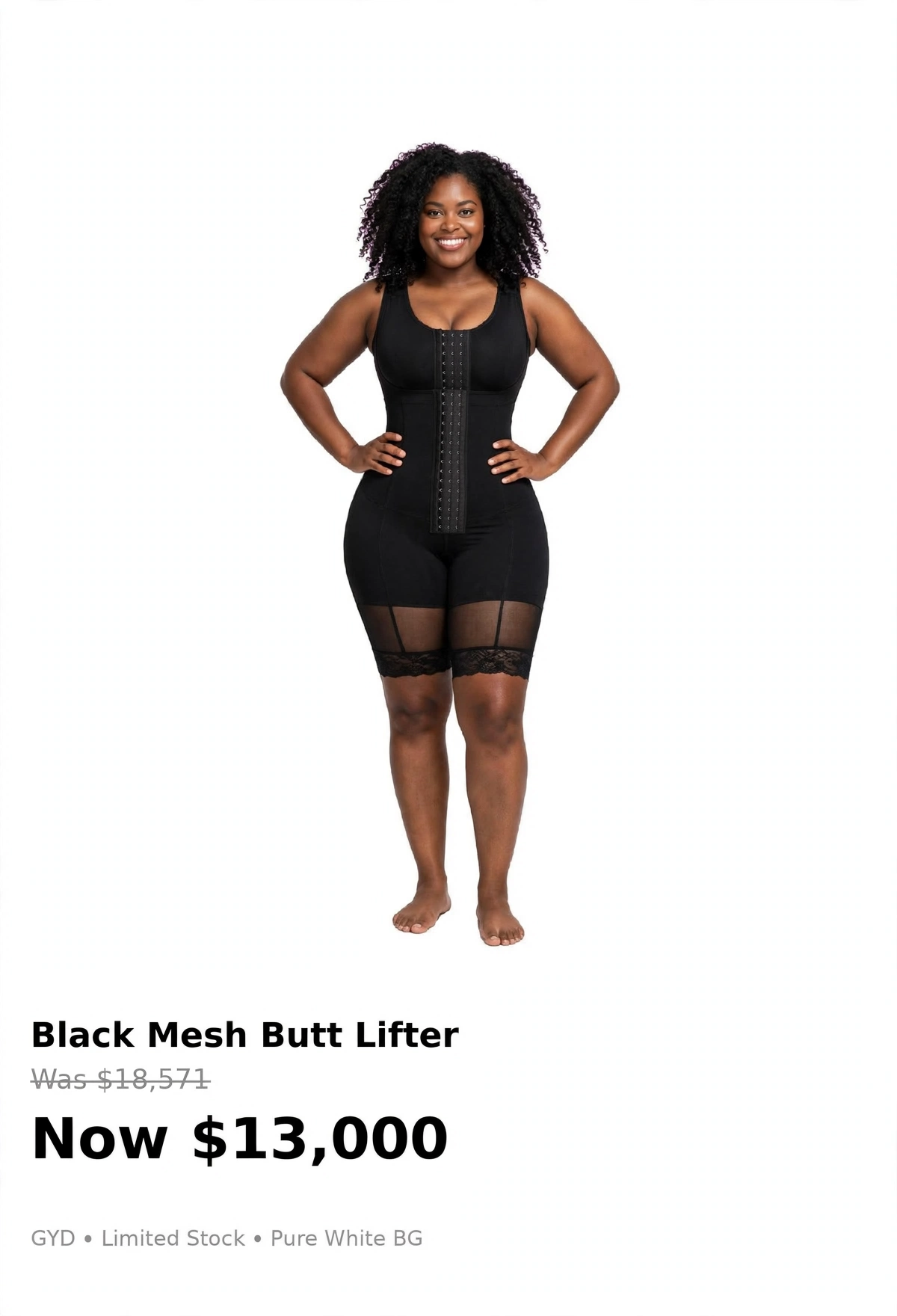 Black full bodysuit mesh buttons lifter shaper