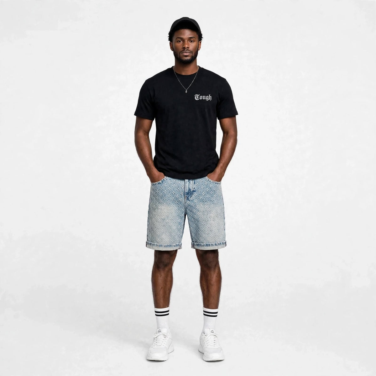 Mens textured floral distressed short pants  (30% OFF)  Now $9500