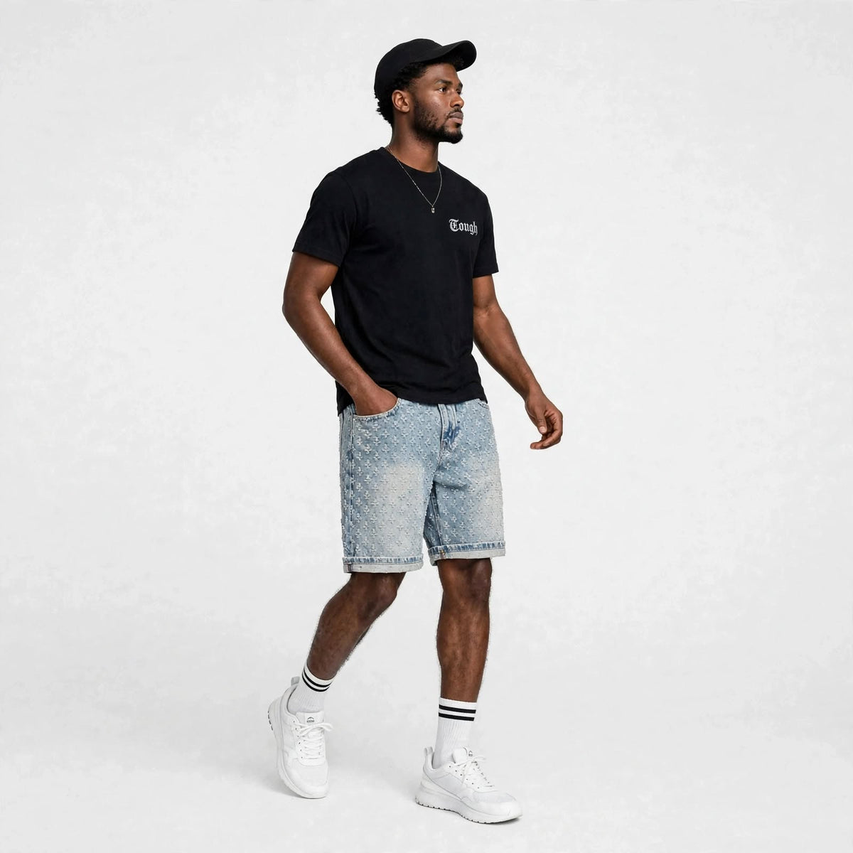 Mens textured floral distressed short pants  (30% OFF)  Now $9500