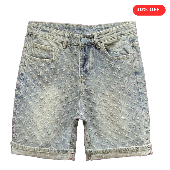 Mens textured floral distressed short pants  (30% OFF)  Now $9500