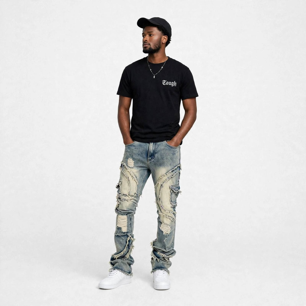 Mens distress loose fit jean  (30% OFF)  Now $7000