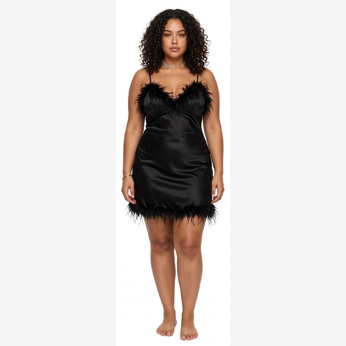 Feather trim mini sleep dress.  (30% OFF)  Now $7000