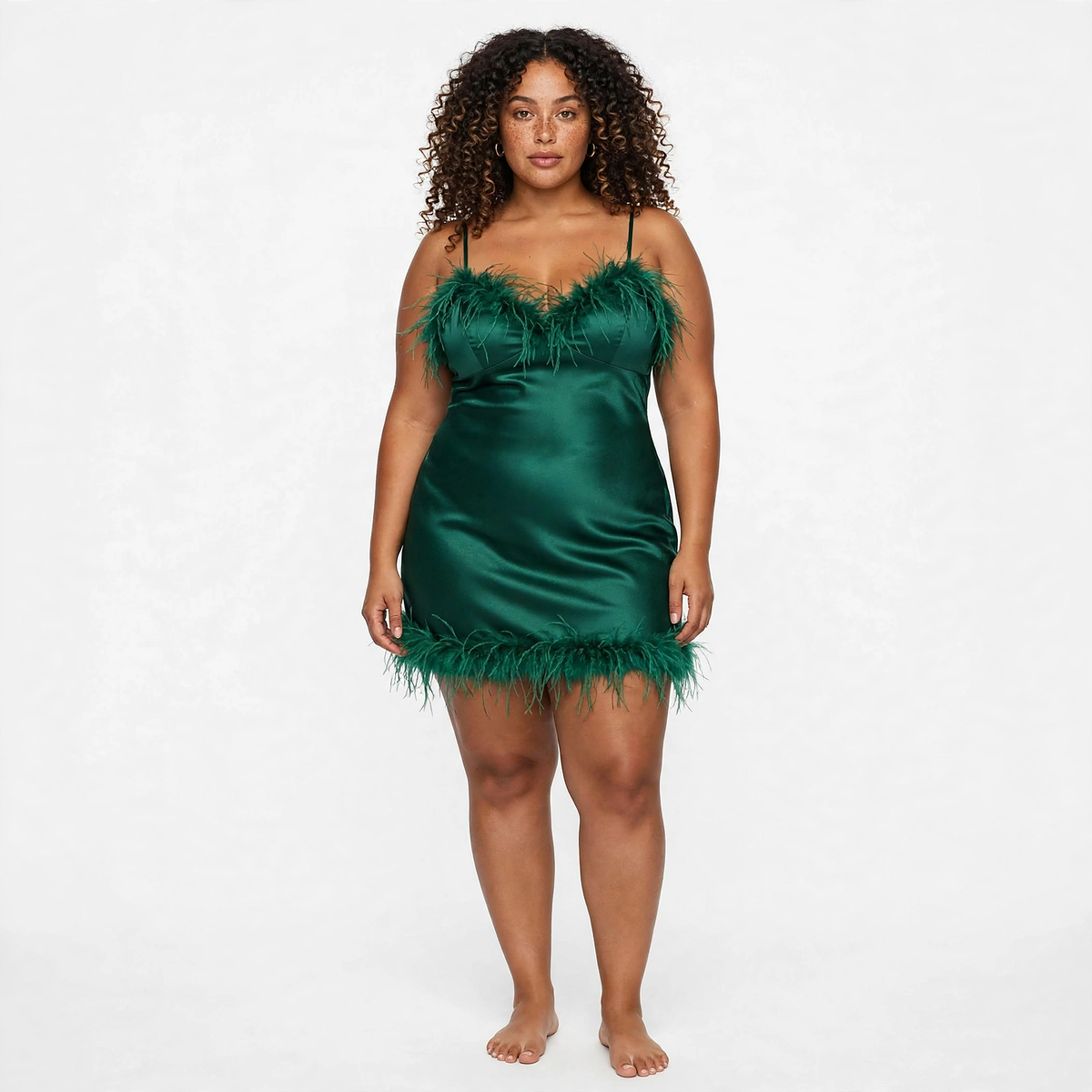 Feather trim mini sleep dress.  (30% OFF)  Now $7000
